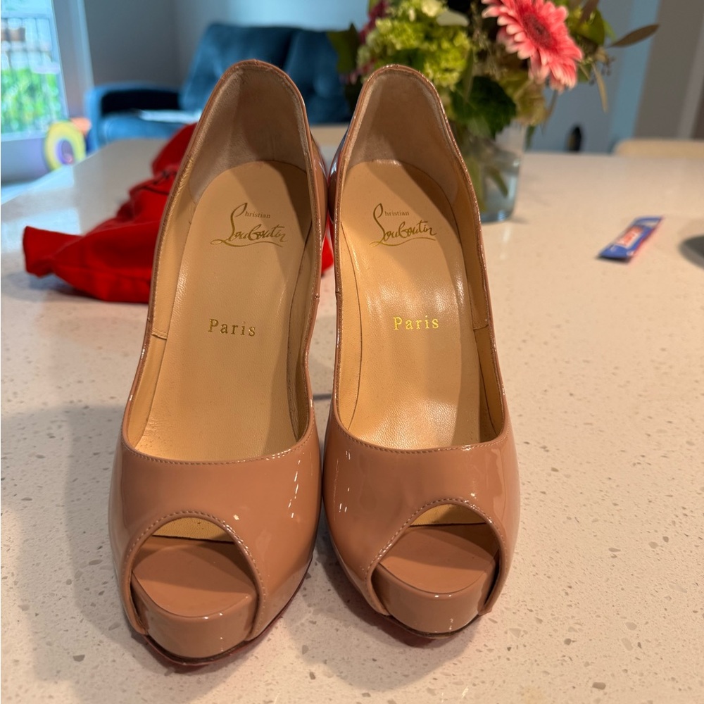 Christian Louboutin Women's “Lady Peep”  Heels - Patent Leather in nude